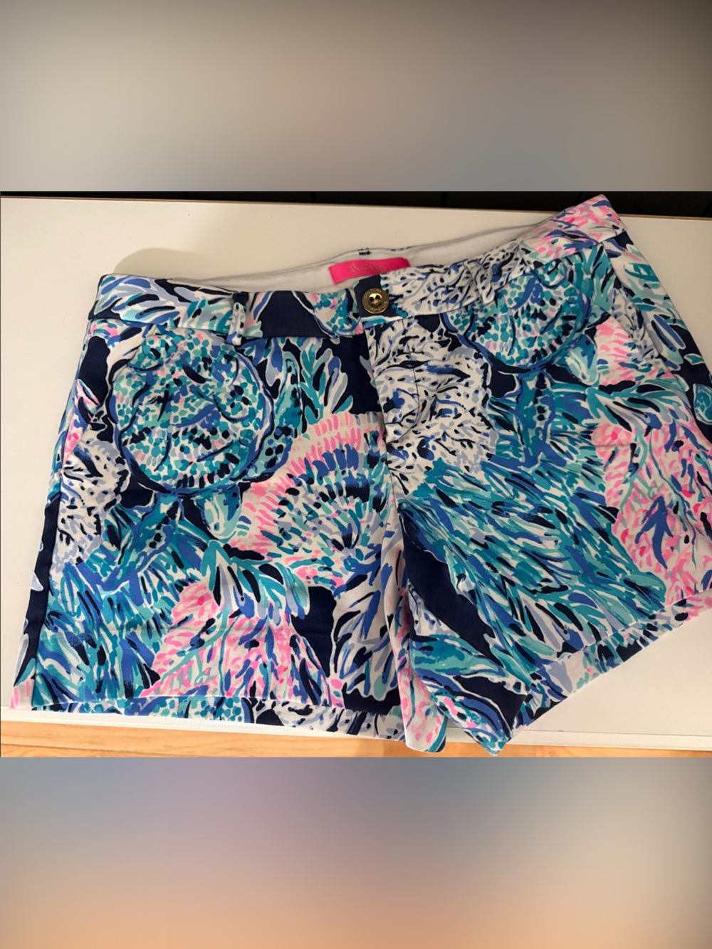 Lilly Pulitzer Navy, Turquoise & Pink Printed Bermuda Shorts